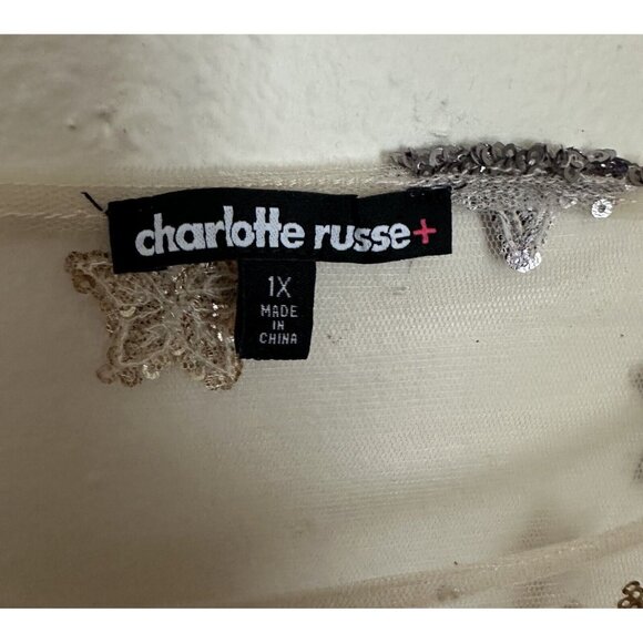Charlotte Russe Star Embellished Sheer Short Sleeve Top Fairycore 1X Sequins - Picture 6 of 7